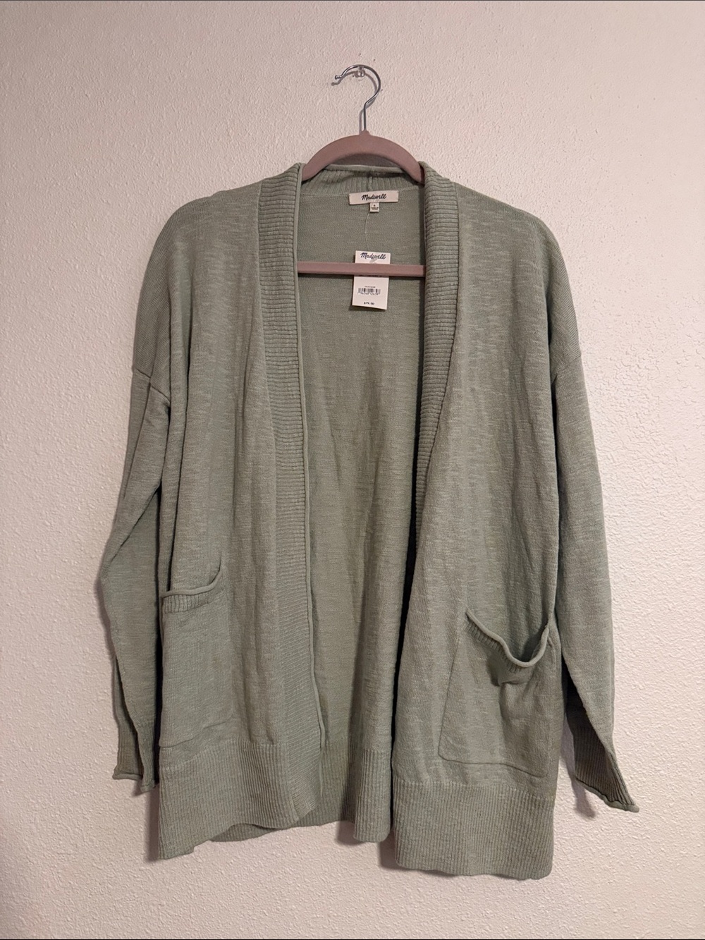 Madewell Matcha Open Front Cotton Blend Cardigan